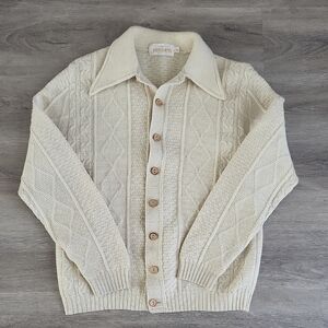 Vintage 70s Jantzen Cable Knit Cardigan - Made in Canada - Cream